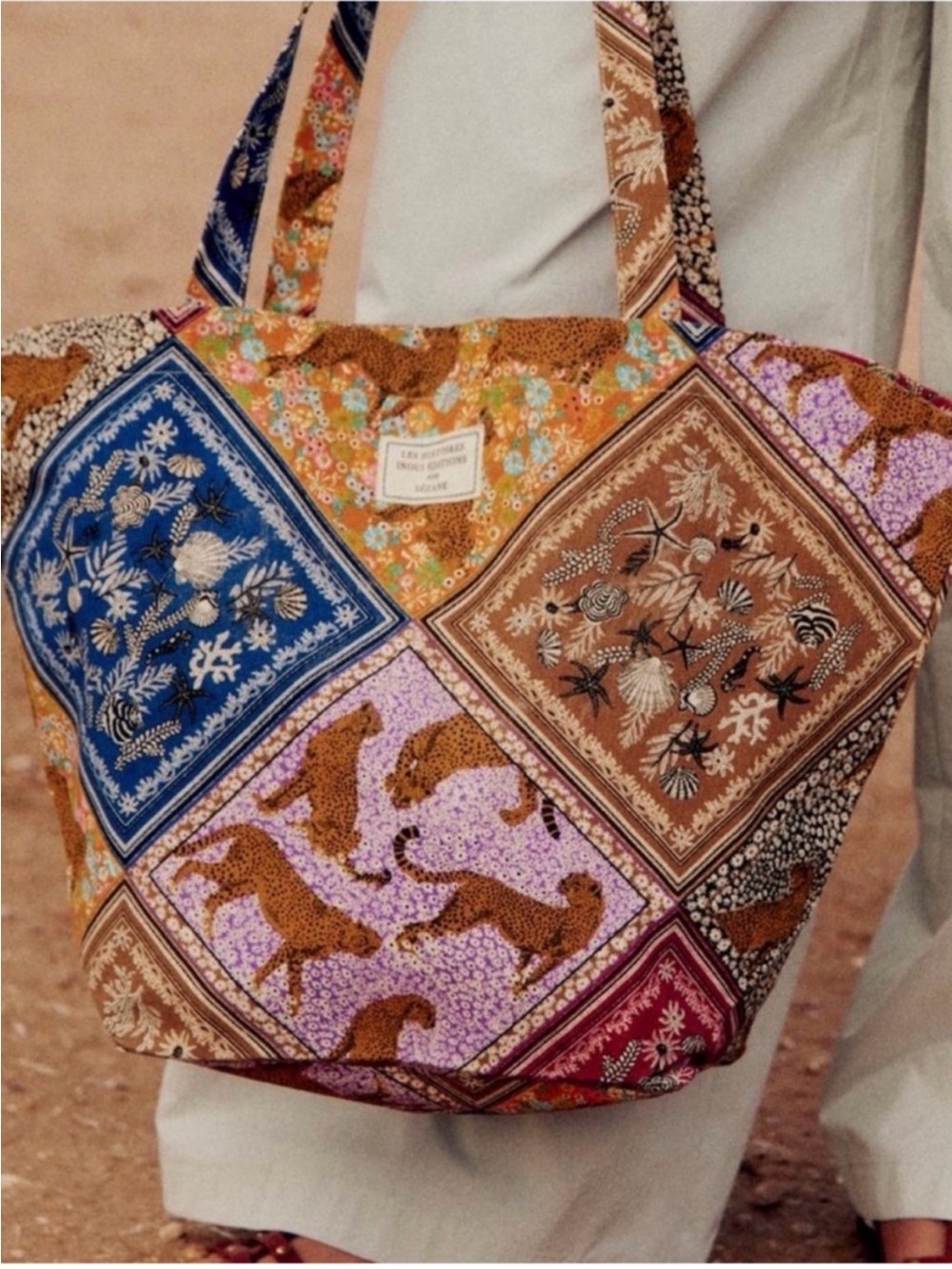 🐆Sezane X inoui editions Collaboration Limited Edition Patchwork Tote Bag